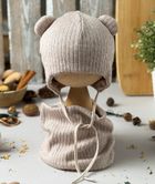 Komplet dziecięcy, sweterkowy, Czapka, Komin, beżowy, Iltom