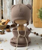 Komplet dziecięcy, sweterkowy, Czapka, Komin, brązowy, Iltom