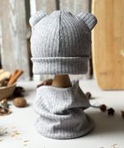 Komplet dziecięcy, sweterkowy, Czapka, Komin, szary, Iltom