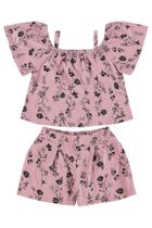 Komplet dziewczęcy, Bluzka z krótkim rękawem, crop top, Szorty, różowy, Quimby