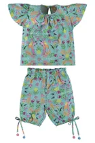 Komplet dziewczęcy, Bluzka z krótkim rękawem, Szorty, zielony, Up Baby