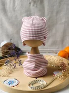 Komplet dziewczęcy, Czapka, Komin, różowo-biały, Iltom