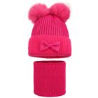 Komplet dziewczęcy, Czapka z pomponami, Komin, różowy, Ambra