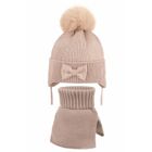 Komplet dziewczęcy, Czapka z pomponem, Komin, beżowy, Ambra
