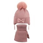 Komplet dziewczęcy, Czapka z pomponem, Komin, różowy, Ambra