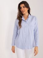 Koszula damska z długim rękawem, oversize, niebieska, By Pommes Life