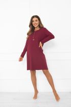 Koszula nocna damska z długim rękawem, bordowa, Italian Fashion