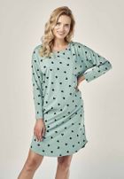 Koszula nocna damska z długim rękawem, miętowa, Nina, Taro