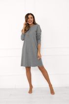 Koszula nocna damska z długim rękawem, szara, Italian Fashion