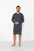 Koszula nocna męska z długim rękawem, niebieska, Andreas, Italian Fashion