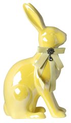 Królik ceramiczny, żółty z żółtą kokardą, 47-28-17 cm