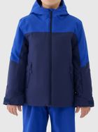 Kurtka narciarska chłopięca z kapturem, ocieplana, niebieska, 4F