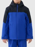 Kurtka narciarska chłopięca z kapturem, ocieplana, niebieska, 4F