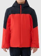 Kurtka narciarska chłopięca z kapturem, ocieplana, pomarańczowa, 4F