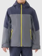 Kurtka narciarska chłopięca z kapturem, ocieplana, szara, 4F