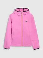 Kurtka softshell dziewczęca z kapturem, różowa, 4F