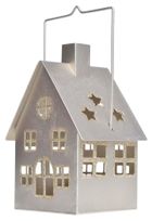 Lampion domek metalowy złoty, 12.5-8.5-19 cm