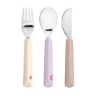 Lassig, Tiny Team, zestaw sztućców ze stali nierdzewnej z silikonową rączką, kotek, 3 szt.