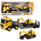 Lean Toys, ciężarówka z lawetą i koparką, obrotowa 360°, żółta, 1:16