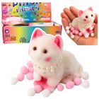 Lean Toys, gniotek, kotek z pomponikami, biały, 8 cm, 1 szt.