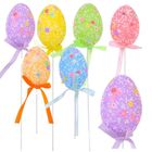 Lean Toys, jajka wielkanocne na piku, kolorowe białe wzorki wstążka, ozdoba, 6 szt.
