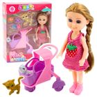 Lean Toys, mini lalka z akcesoriami, różowa, 14 cm