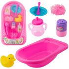 Lean Toys, wanienka akcesoriami do kąpieli dla lalek, różowa