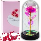 Lean Toys, wieczna, kryształowa róża w kopule z oświetleniem LED, różowa, 21-11 cm