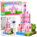 Lean Toys, zamek księżniczki, magnetyczne klocki konstrukcyjne, różowe sześciany piksele, 96 elementów