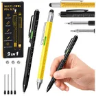 Lean Toys, zestaw długopisów wielofunkcyjnych 9w1, poziomica latarka śrubokręt, żółty czarny, 2 szt.