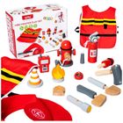 Lean Toys, zestaw małego strażaka, kostium i akcesoria strażackie, drewno, 14 elementów