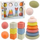 Lean Toys, zestaw zabawek sensorycznych: piłeczki, piramidka i klocki, 18 elementów