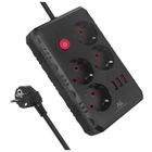 Maclean, listwa zasilająca, 4 gniazda, 3xUSB, 110-240V, AC 50/60HZ, 2.1A, 2500W, czarna, 3m, MCE393 B