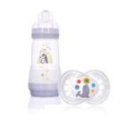 MAM, Anti-Colic, butelka antykolkowa, 2m+, 260 ml, szara + smoczek Original 6+