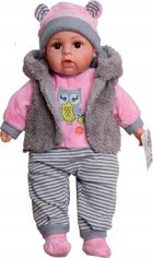 Mariotoys, interaktywna lalka bobas, ze smoczkiem i butelką, szaro-różowa, 45 cm