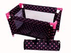 Mariotoys, łóżeczko-kojec dla lalek, czarny w różowe groszki