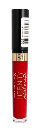 Max Factor, Lipfinity Velvet Matte, pomadka do ust w płynie, nr 025 Red Luxury, 3.5g