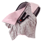 Medi Partners, Stars, otulacz do nosidełka z kapturkiem, minky, szary, jasny różowy, 85-85 cm