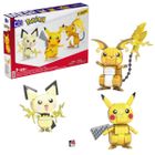 MEGA Pokemon, Pikachu, Trio Ewolucja 3-pak, Pokemony do zbudowania, zestaw klocków, 621 elementów
