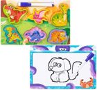 Merkpol, drewniane puzzle, układanka z tablicą, dinozaury