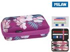 Milan, Hibiscus, piórnik saszetka, usztywniany + 2 saszetki z wyposażeniem, różowy