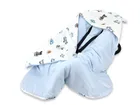 MimiNu, NewMinky, otulacz do nosidełka z kapturkiem, 1-1.5 TOG, misie błękit + baby blue, 90-90 cm