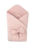 MimiNu, rożek niemowlęcy z kokardą, muślin, pudrowy róż