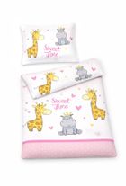 MimiNu, Żyrafka w koronie, 2-częściowy komplet pościeli bawełnianej, róż, 100-135 cm