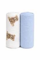 MiniAnia, pieluszki muślinowe, kreszowane, miś + niebieski, 60-75 cm, 2 szt.