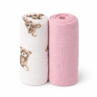 MiniAnia, pieluszki muślinowe, kreszowane, miś + róż, 60-75 cm, 2 szt.