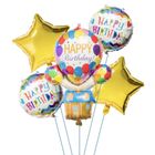 MK Trade, balon foliowy, happy birthday, metalik, 5 szt.
