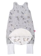 Motherhood, ocieplany śpiworek z nogawkami i kieszonką, TOG 2, szare guziki, 12-18m