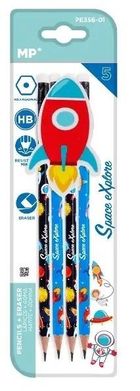 MP Main Paper, ołówek sześciokątny HB z gumką, Kosmos, 4 szt.