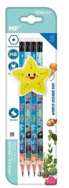 MP Main Paper, ołówek sześciokątny HB z gumką, Zwierzęta